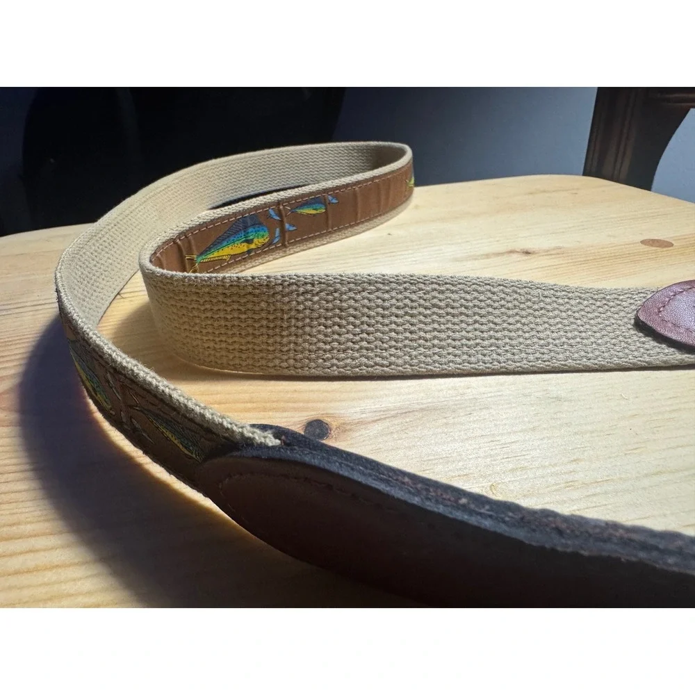 Zep-Pro Mens Mahi Mahi Dolphin Embroidery Leather Canvas Braided Rope Belt Sz 46